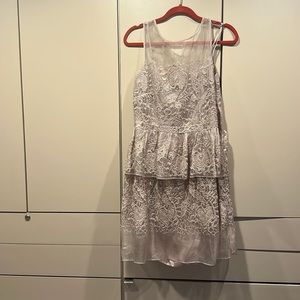 Lace and sheer peplum sleeveless beige silk dress size 8